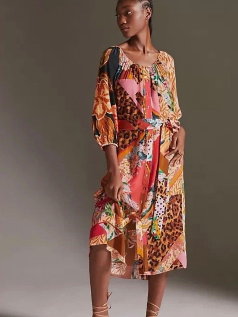 Geisha Designs Anthropologie Collage Midi Dress Leopard Patchwork